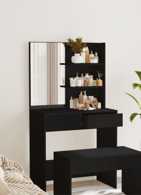 Kaptafel met spiegel 74,5x40x141 cm zwart