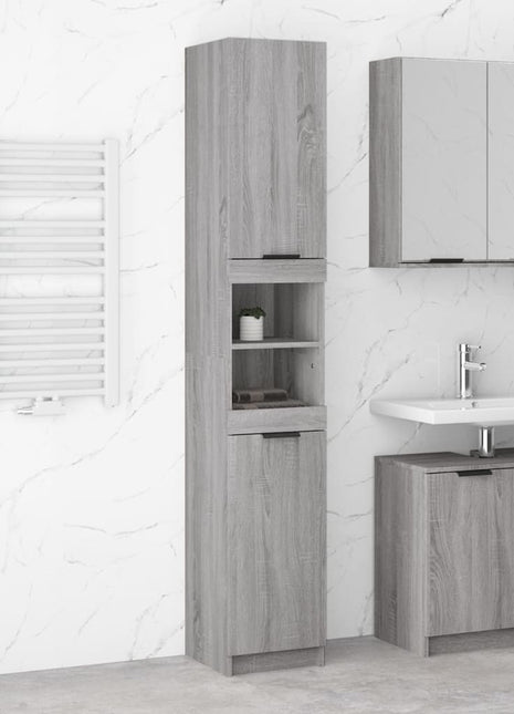 Badkamerkast 32x34x188,5 cm bewerkt hout grijs sonoma eiken