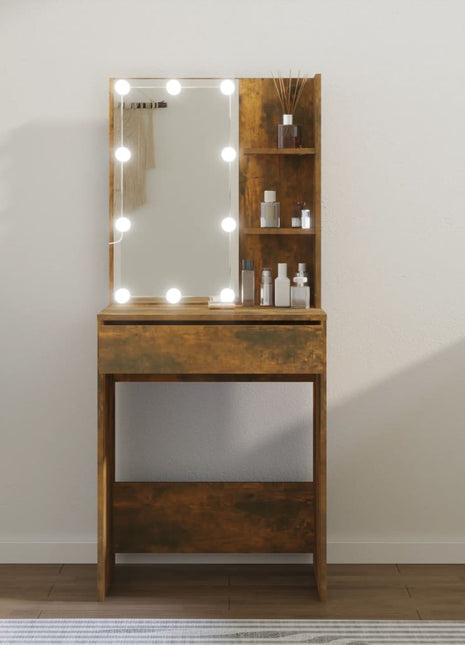 Kaptafel met LED-verlichting 60x40x140 cm gerookt eikenkleur