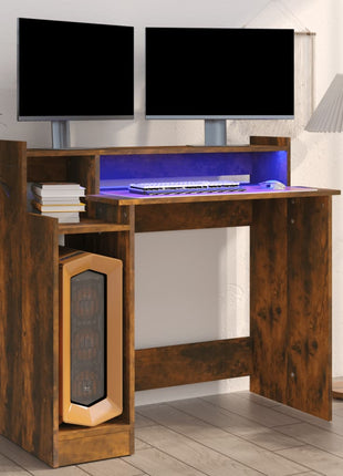 Bureau Met Led-Verlichting 97X45X90 Cm Bewerkt Hout
