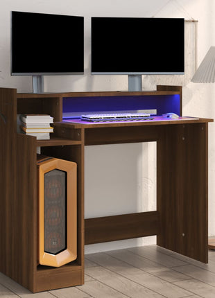 Bureau Met Led-Verlichting 97X45X90 Cm Bewerkt Hout