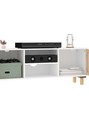 Tv-Meubel 105X30X40 Cm Massief Grenenhout En Rattan