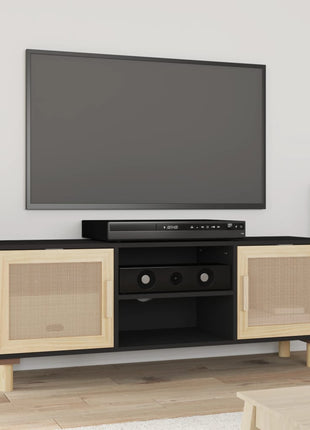 Tv-Meubel 105X30X40 Cm Massief Grenenhout En Rattan