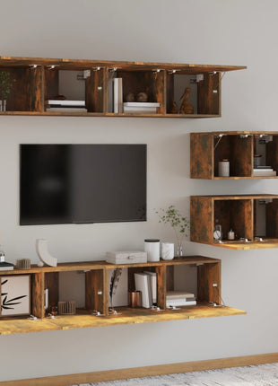 6-Delige Tv-Meubelset Bewerkt Hout Kleurig
