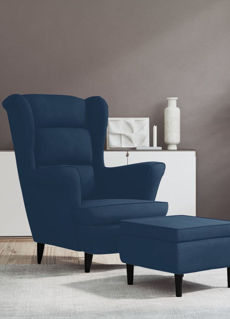 Fauteuil met voetenbank fluweel blauw