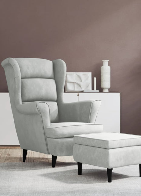 Fauteuil met voetenbank fluweel lichtgrijs