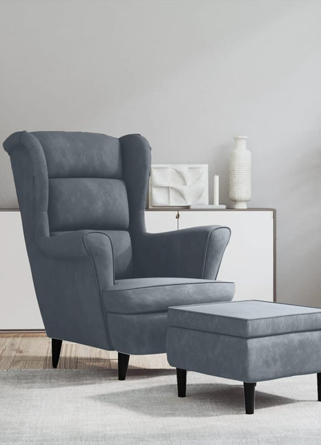 Fauteuil met voetenbank fluweel donkergrijs