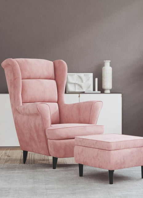 Fauteuil met voetenbank fluweel roze