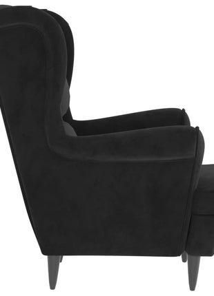 Fauteuil met voetenbank fluweel zwart