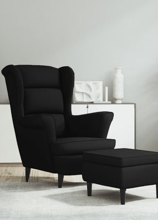 Fauteuil met voetenbank fluweel zwart