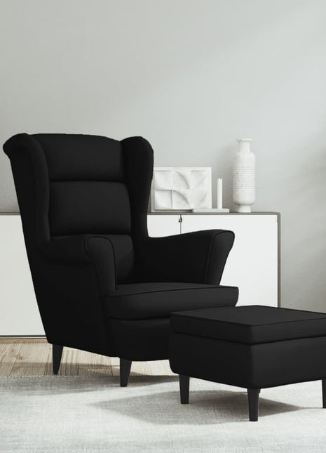 Fauteuil met voetenbank fluweel zwart