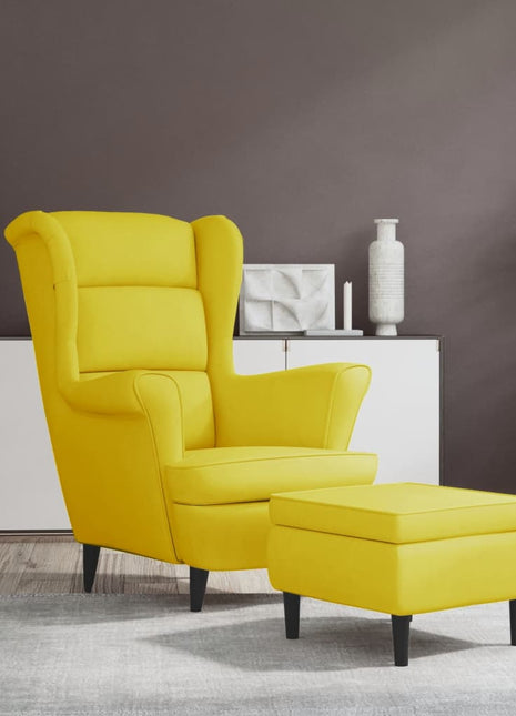 Fauteuil met voetenbank fluweel mosterdgeel