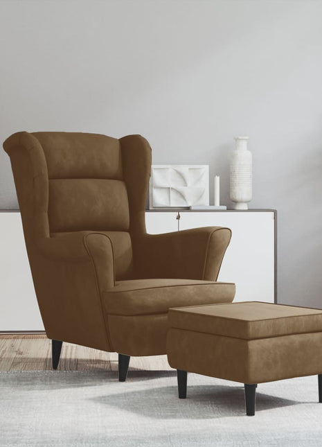 Fauteuil met voetenbank fluweel bruin
