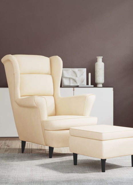 Fauteuil met voetenbank fluweel crèmekleurig
