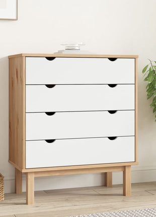 Ladekast OTTA 76,5x39,5x90 cm massief grenenhout bruin en wit