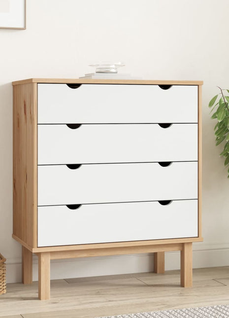 Ladekast OTTA 76,5x39,5x90 cm massief grenenhout bruin en wit