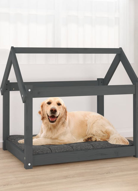 Hondenmand 81x60x70 cm massief grenenhout grijs