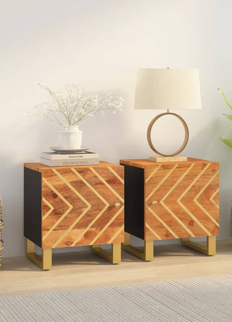 Nachtkastje Massief Mangohout Bruin En Zwart