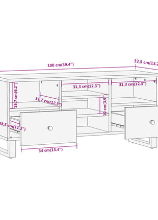 Tv-Meubel 100X33,5X46 Cm Massief Mangohout Bruin En Zwart