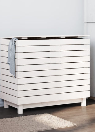 Wasmand 88,5x44x76 cm massief grenenhout wit