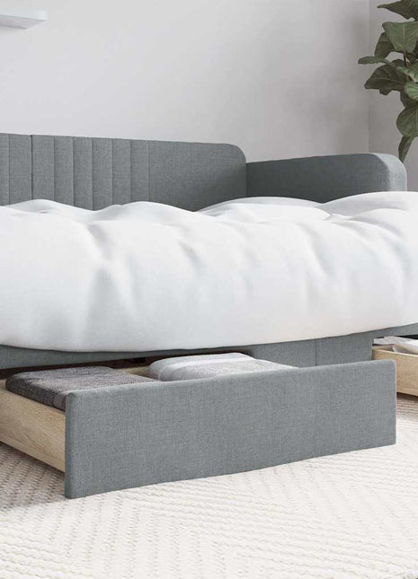 Opberglades bed 2 st bewerkt hout bewerkt hout stof lichtgrijs