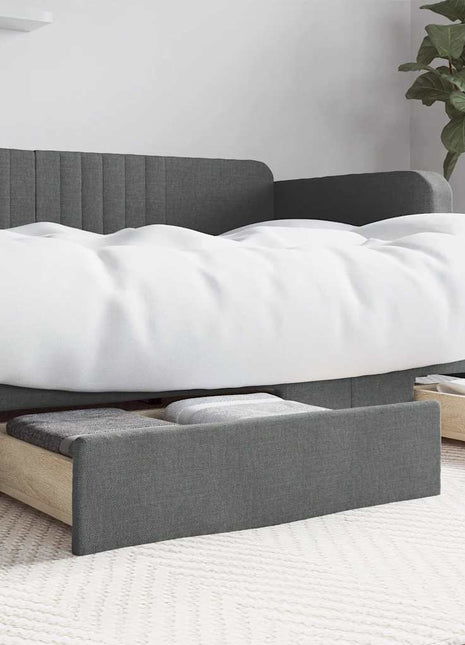 Opberglades bed 2 st bewerkt hout en stof donkergrijs