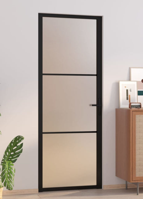 Binnendeur 76x201,5 cm matglas en aluminium zwart