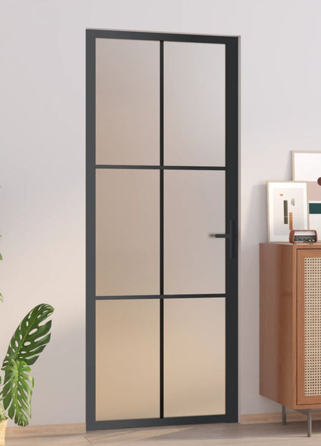 Binnendeur 83x201,5 cm matglas en aluminium zwart