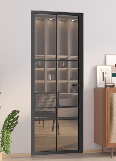 Binnendeur 76x201,5 cm ESG-glas en aluminium zwart