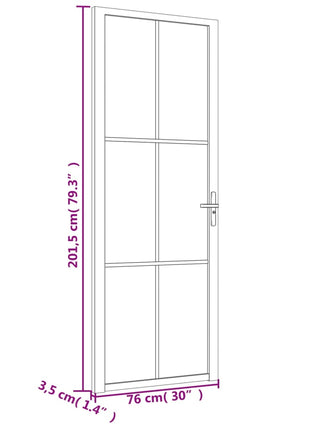 Binnendeur 76x201,5 cm ESG-glas en aluminium wit