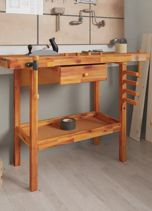 Werkbank Met Lade En Bankschroeven 124X52X83 Cm Massief Acaciahout
