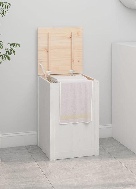 Wasmand 44x44x66 cm massief grenenhout wit