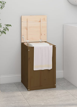 Wasmand 44x44x66 cm massief grenenhout honingbruin