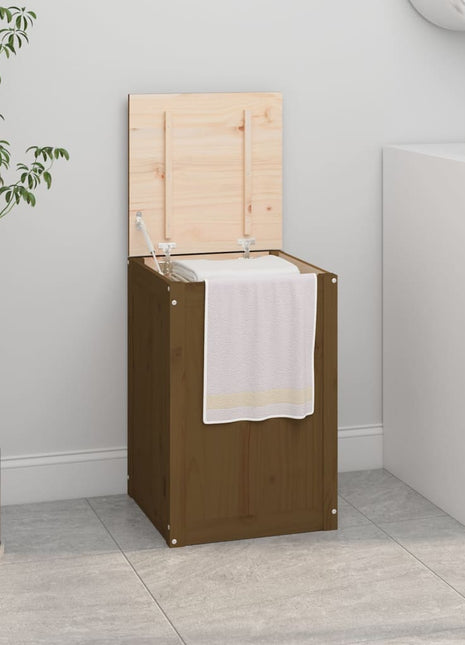Wasmand 44x44x66 cm massief grenenhout honingbruin