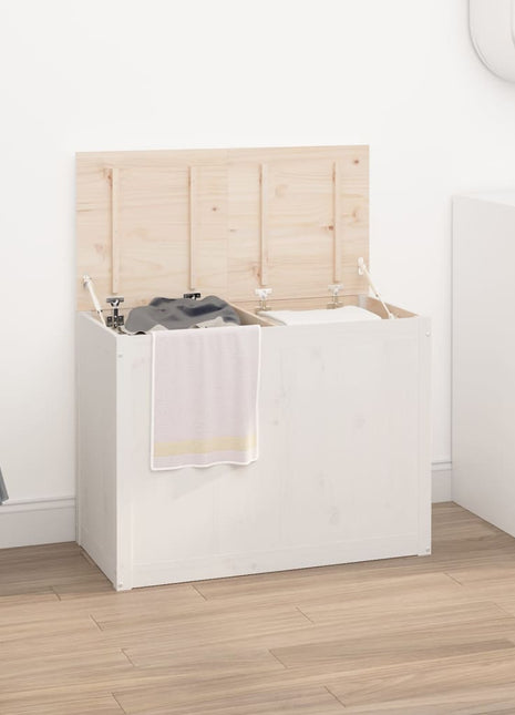 Wasmand 88,5x44x66 cm massief grenenhout wit