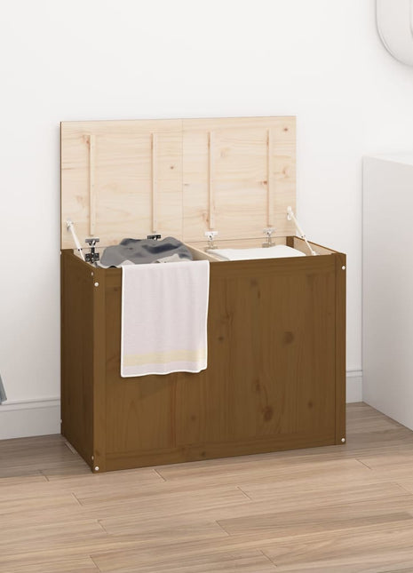 Wasmand 88,5x44x66 cm massief grenenhout honingbruin