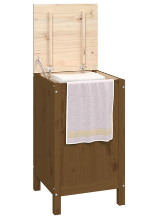 Wasmand 44x44x76 cm massief grenenhout honingbruin