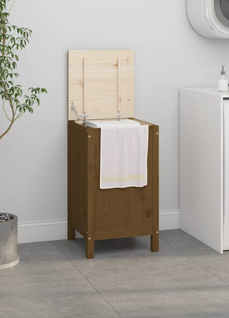 Wasmand 44x44x76 cm massief grenenhout honingbruin