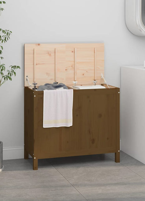 Wasmand 88,5x44x76 cm massief grenenhout honingbruin