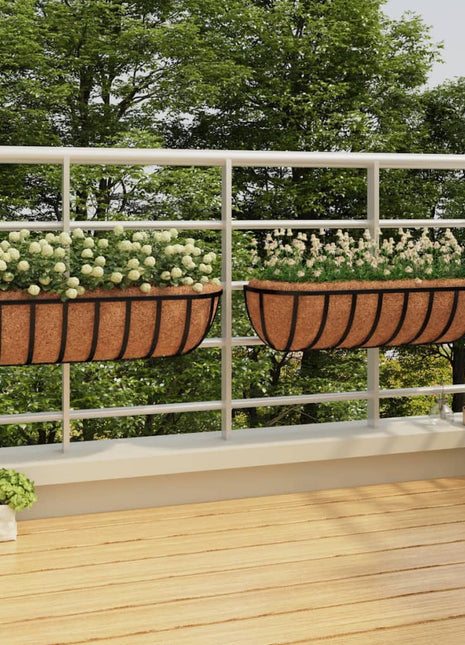 Wandbakken 2 st met kokosvezel 76x21x16 cm staal zwart