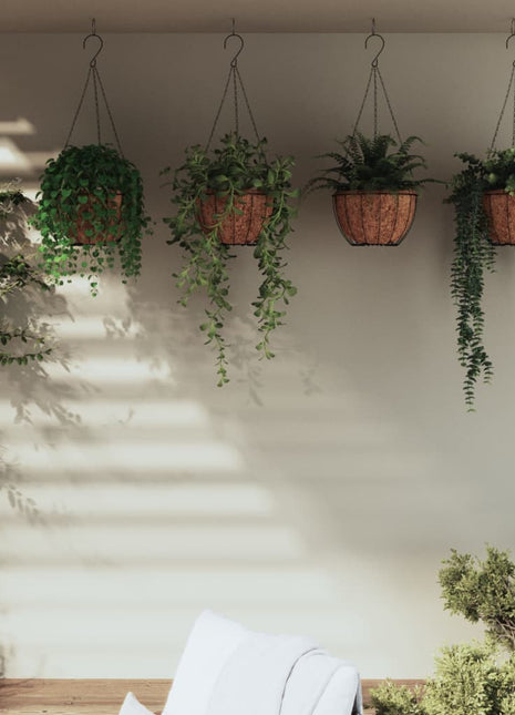 Plantenbakken hangend 4 st met kokosbak staal Ø 35x52 cm zwart