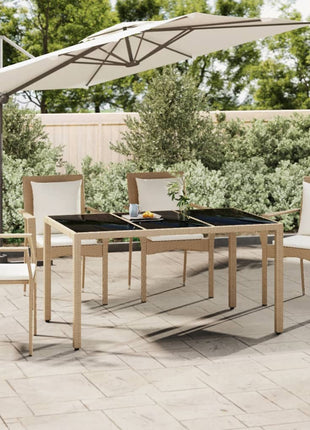 Tuintafel Met Glazen Blad Poly Rattan En Gehard Beige