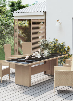 Tuintafel Met Glazen Blad Poly Rattan En Gehard Beige