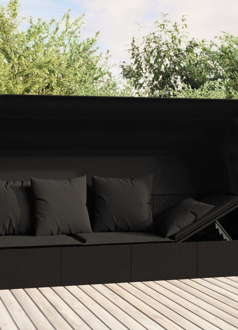 Loungebed Met Luifel En Kussens Poly Rattan