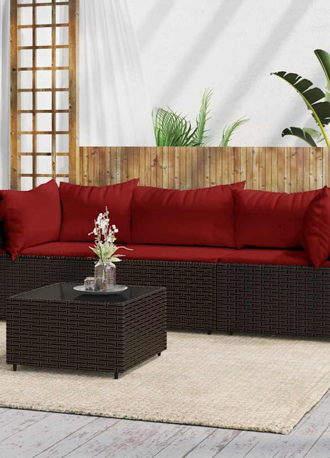 4-delige Loungeset met kussens poly rattan bruin