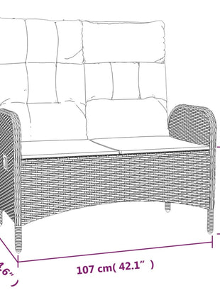 Tuinbank Verstelbaar Met Kussens 107 Cm Poly Rattan