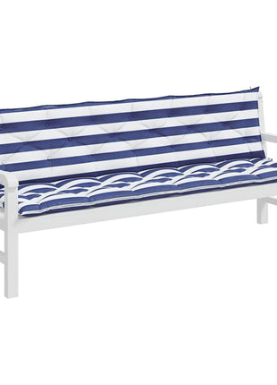 Tuinbankkussens 2 st gestreept 200x50x7 cm stof wit en blauw
