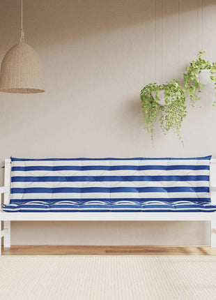 Tuinbankkussens 2 st gestreept 200x50x7 cm stof wit en blauw