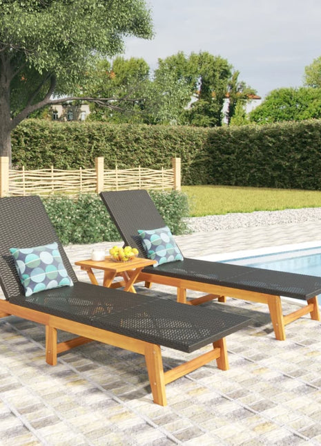 Ligbedden 2 St Met Kussens Poly Rattan En Massief Acaciahout