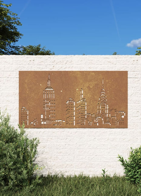 Wanddecoratie tuin skyline-ontwerp 105x55 cm cortenstaal